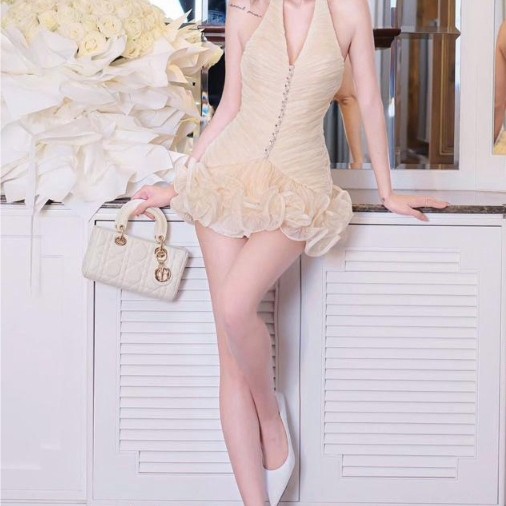DRESS PESTA PREMIUM RUFFLE ELEGANT FASHION WANITA MEWAH TBB - ORIGINAL BRAND VIETNAM