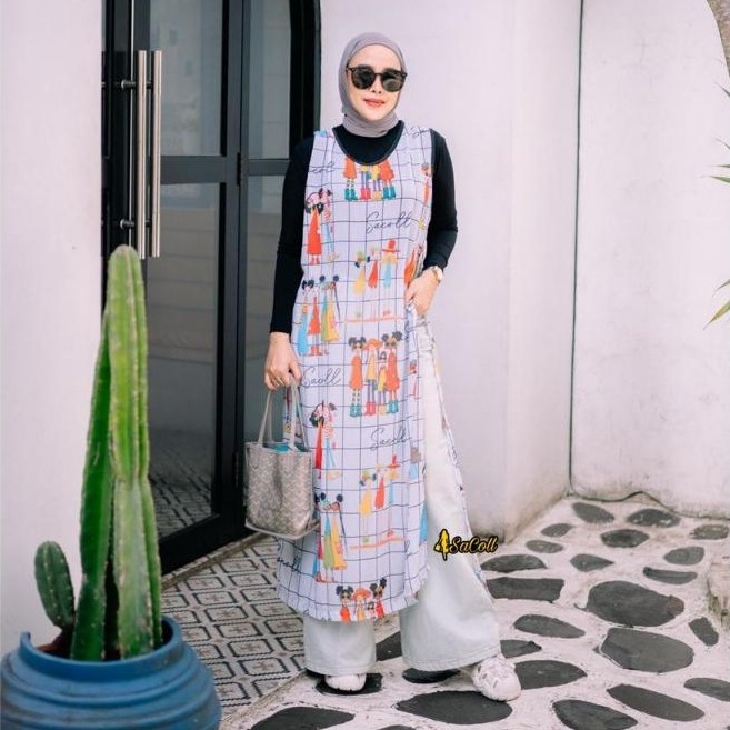 Sacoll Pakaian Tunik Wanita Arina bahan Ceruty printing