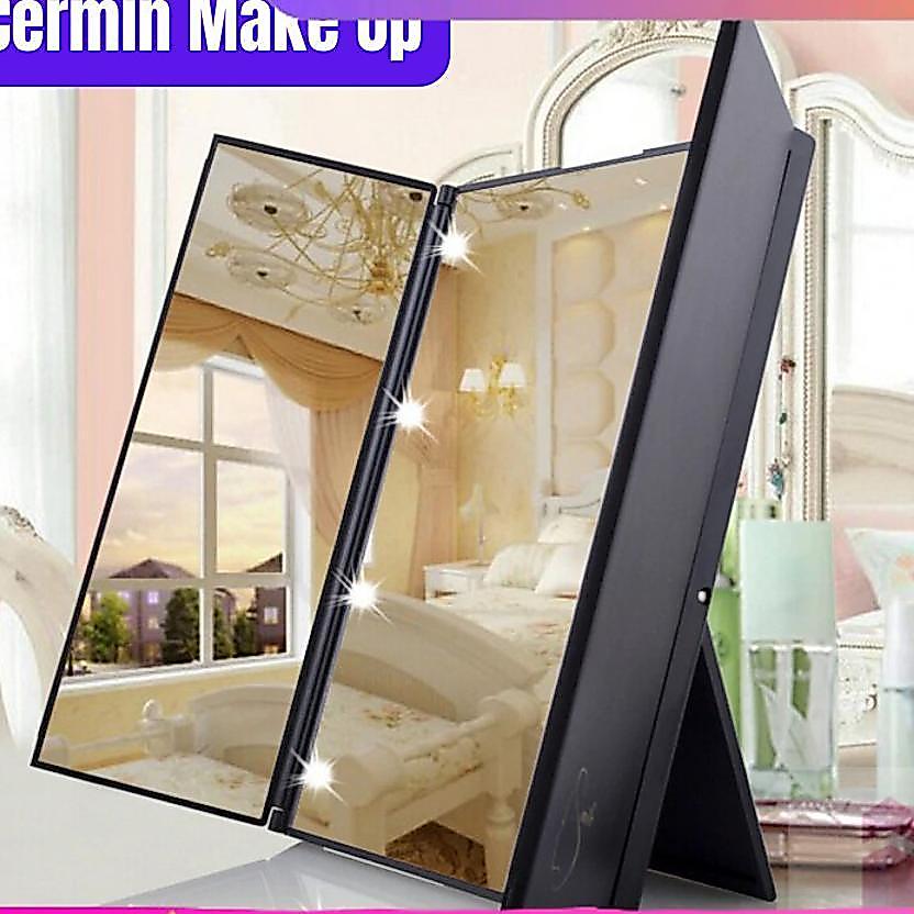 Cod Cermin Makeup + Led Portable Lampu Foldable Mirror Ring Light Make Up Rias Kaca Cermin Make Up P
