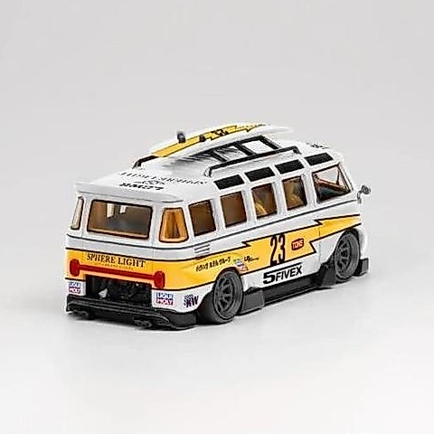 OldTime 1/64 Nissan R35 GTR Blue Yellow Spoon GT Wing - LF Model VW T1 Flash #23 Livery Lightning