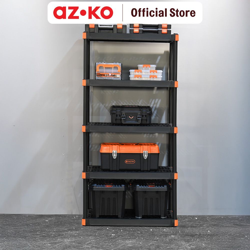 AZKO Tactix Rak Penyimpanan Perkakas 5 Tingkat - Hitam/Oranye Storage Toolbox Tempat Peralatan Bengk