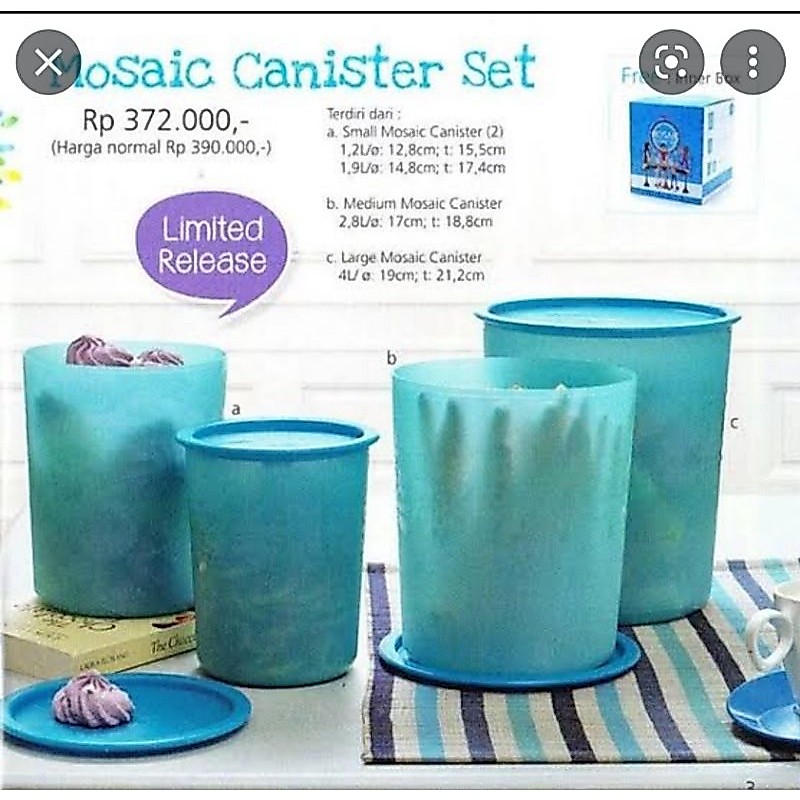 Tupperware mosaic canister set - toples makanan - wadah krupuk -wadah kripik