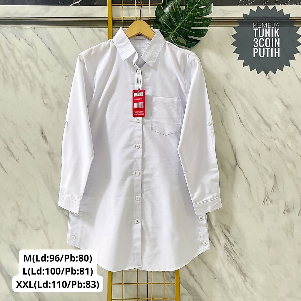 KEMEJA TUNIK PUTIH 3COINS DAN MOTIF ORIGINAL