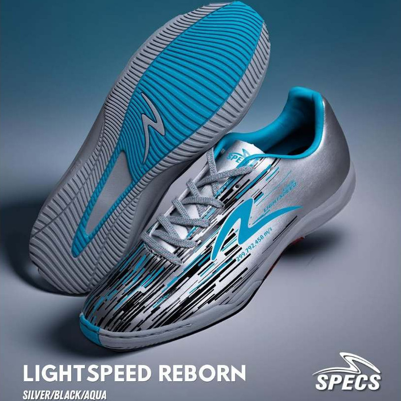 Sepatu Futsal Specs Accelerator Lightspeed Reborn IN | Silver Black Aqua LS Reborn Pria Dewasa