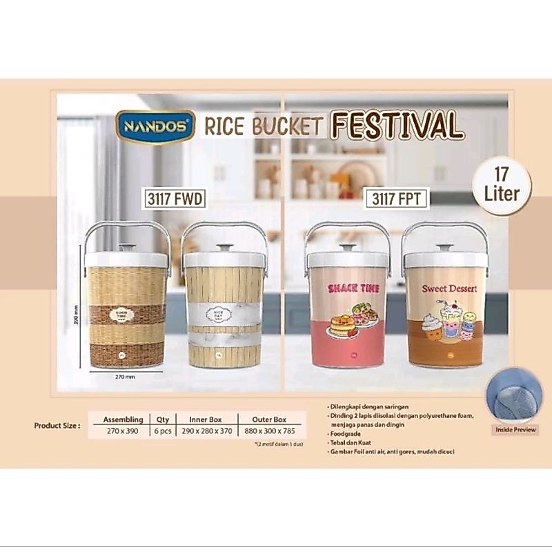 Rice Bucket Nandos 17 Liter / Termos Nasi Printing /termos bekal makanan