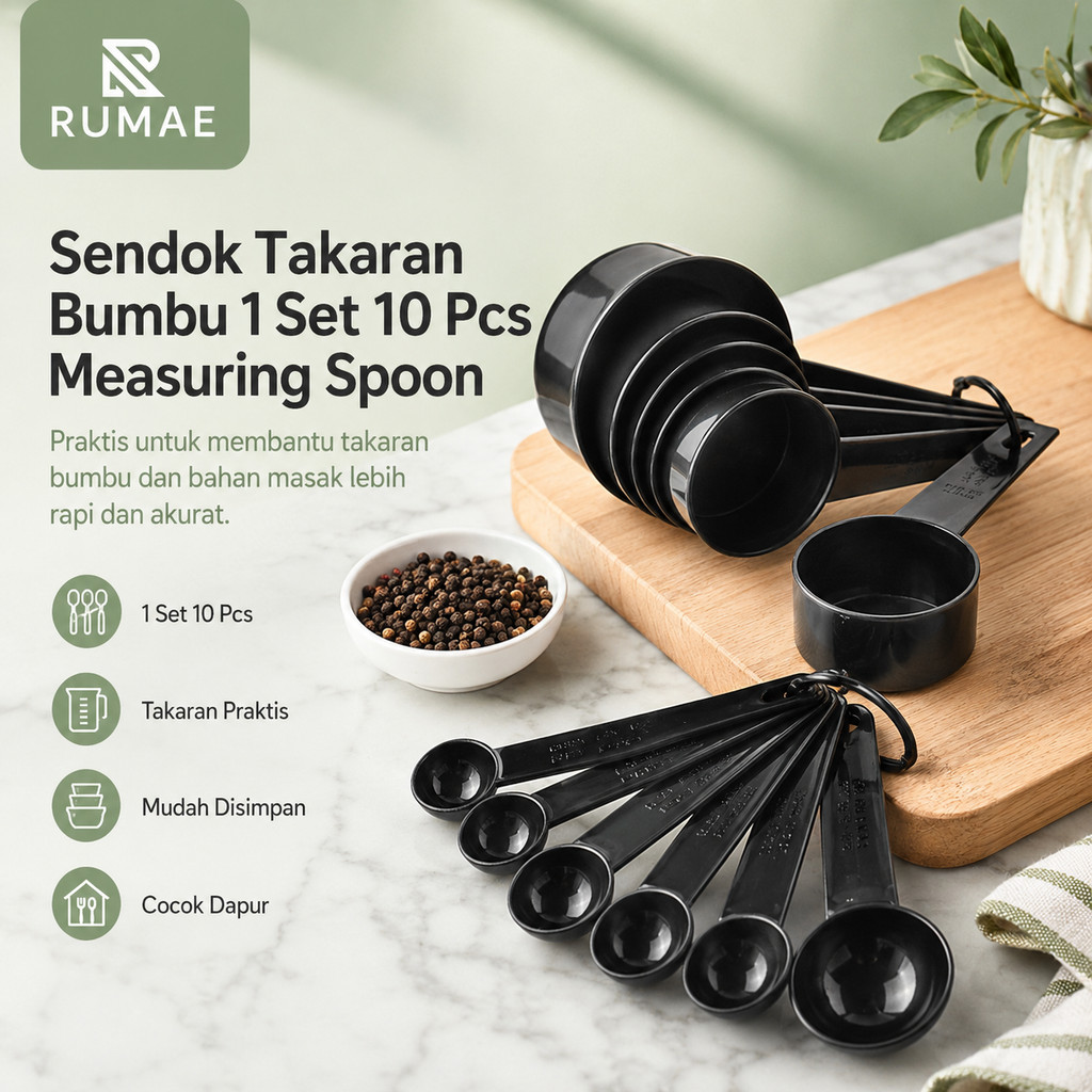 RUMAE Sendok Takaran Bumbu 1 Set 10 Pcs Measuring Spoon Gram ML untuk Masak Baking Coffee