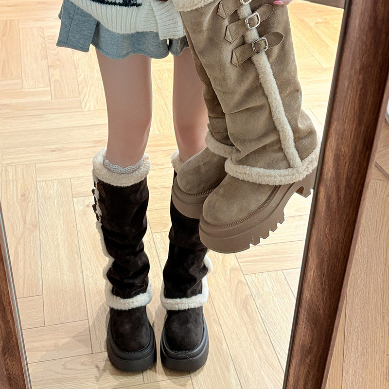 Women's Fashion Retro Thick-Soled Snow Boots, Thickened Fashion Boots, Suede Long Boots, Snow Boots