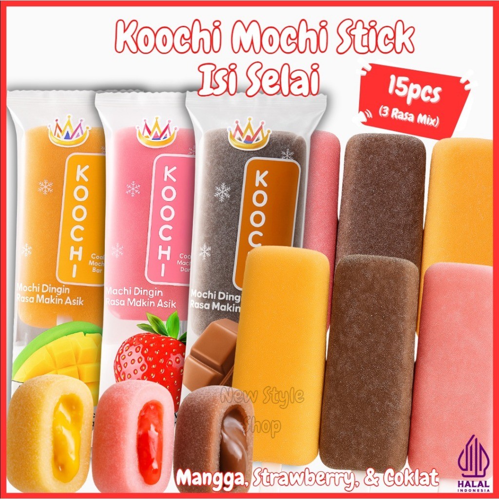 Koochi Mochi Stick 14+1 Gratis /  Mochi Viral Rasa Cokelat Strawberry Mangga / Mochi Lembut Isi Sela