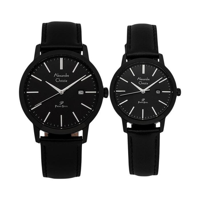 Jam Tangan Couple Alexandre Christie Primo Steel AC 1007 LIPBA ACF-1007 AC 1007 AC1007 Couple Black 
