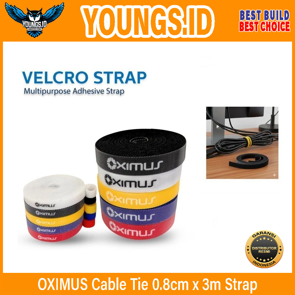 OXIMUS Cable Tie - 0.8cm x 3m Strap Pengikat Kabel - Random Color Velcro Ties Strap Desk Peralatan M