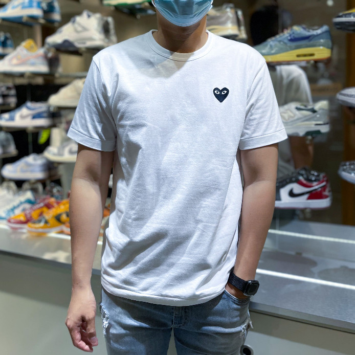 CDG PLAY Men's Black Play Comme Des Garcons White Tee 100% Original Baju Kaos Unisex