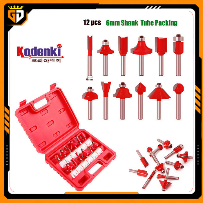 Mata Mesin Router Profil Serut Kayu 1/4 Inch Set 12 PCS - Mata Trimmer Ukir Parut Hand Wood Router B