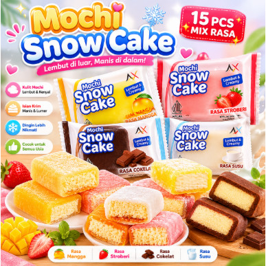Mochi Snow Cake Isi 15PCS Mix Rasa Strawberry Mango Milk Chocolate Mochi Viral HALAL