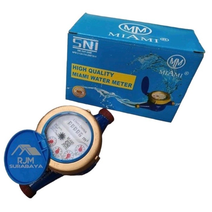 AUPSHOP Meteran Air MIAMI CHETI ASLI Body Besi Drat Nepel Kuningan 1/2 Inch SNI ORI ASLI
