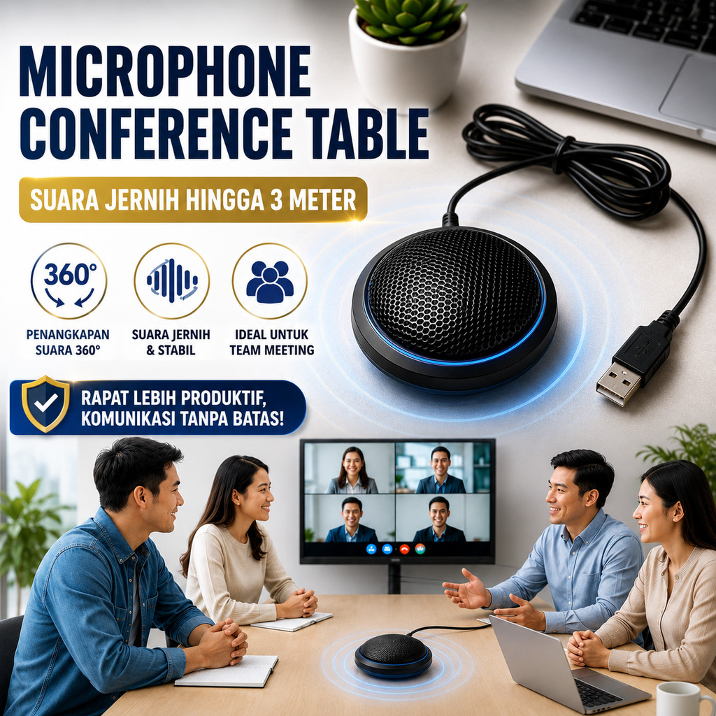 Microphone Conference Metting Rapat High Sensitivity 360 Derajat USB Plug Meja Meeting Zoom Google M