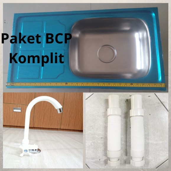Bak Cuci piring/Wastafel Cuci Piring Stainless 75Cm+Selang+Kran+Afur