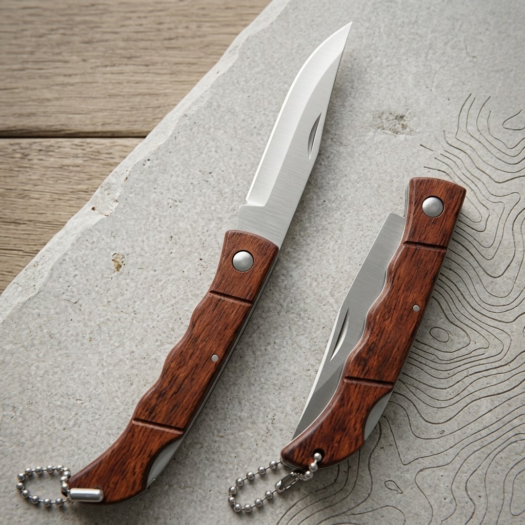 Pisau Lipat Kayu Motif Natural Untuk Camping Survival Outdoor