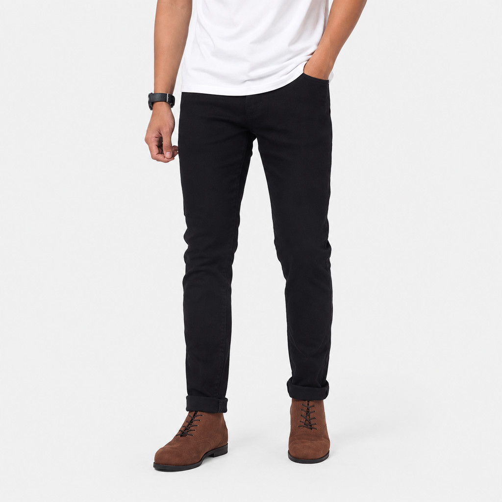 Celana Jeans Panjang Pria Slimfit Hitam Pekat Bahan Naomi Premium