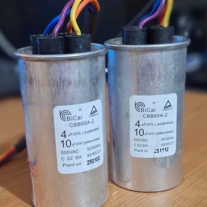 Kapasitor 10uf+4uf CBB65A-2  kapasitor mesin cuci 2tabung Original