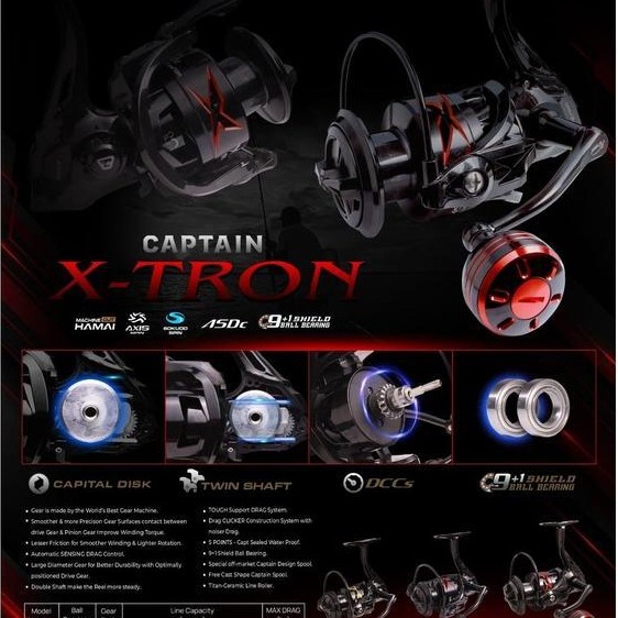 Promo Reel Pancing Captain X Tron 2000 - 6000 Gold Label (9+1 Bearing) Power Handle - Toms Fishing