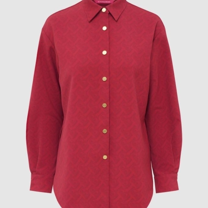 Bimu Monogram Oversized Shirt Red Buttonscarves kemeja Merah