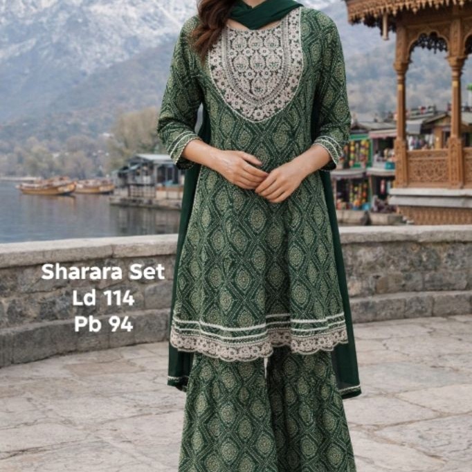 Kurti Sharara Kurta wanita Set Lengkap Katun Premium Original Celana Zarara