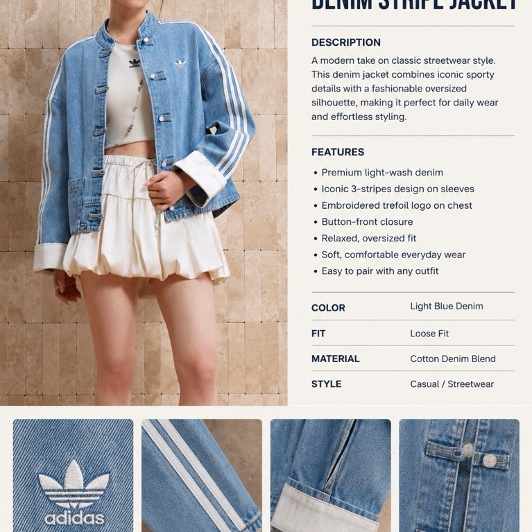Adidas Original Women’s Denim Stripe Jacket Pre-Order