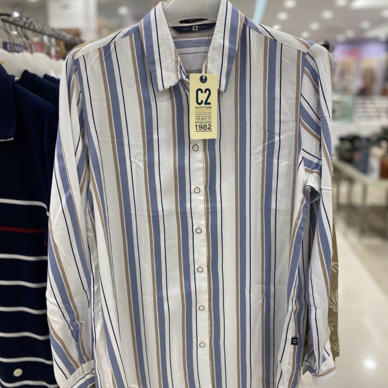 kemeja garis wanita brand c2 promo