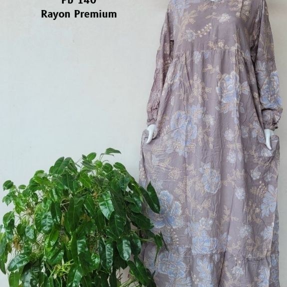 RIE Gamis Sablon Malam Ld 110 Pb 140 Rayon Premium Jumbo Busui Saku Dress Wulu Batik Pekalongan XXL