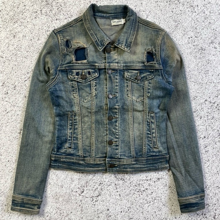 Saint Laurent Mudwash Distressed Denim Jacket