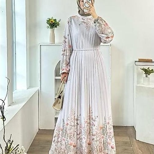 GAMIS PLISKET MOTIF PRINTING TERBARU BUNGA FLORAL