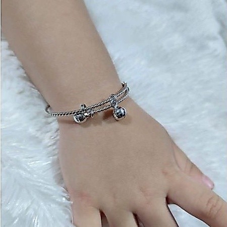Gelang Tangan Anak Bangle Lonceng Perak Asli 925 Lapis Emas Putih - Anti Karat - Perhiasan Wanita