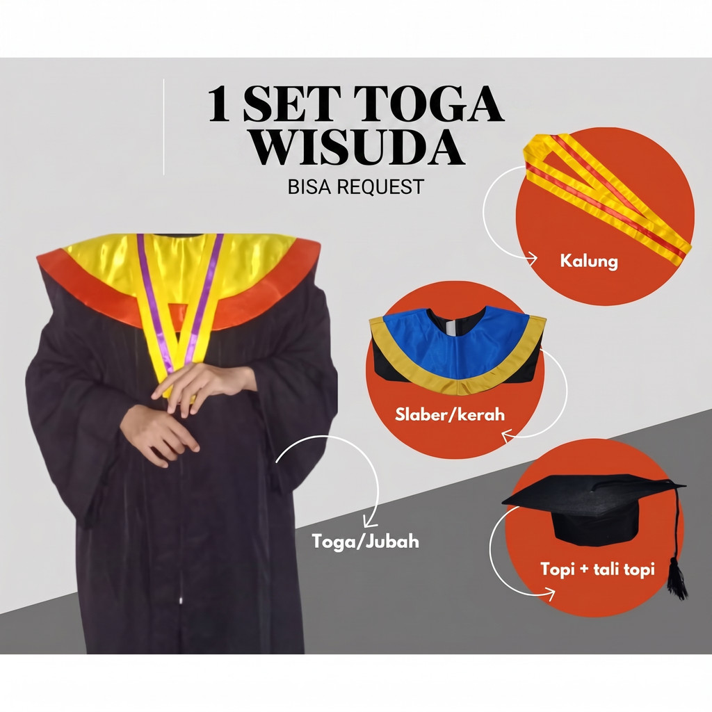 Toga One Set - Toga Wisuda - Paket Toga Wisuda - Paket Lengkap Toga Wisuda - Toga Wisuda Dewasa