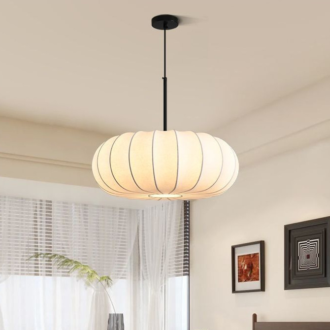 Lampu Gantung Kain Sutra E27 Lampu Plafon Meja Makan Kamar Tidur Cafe Minimalis Wabi Sabi Nordik