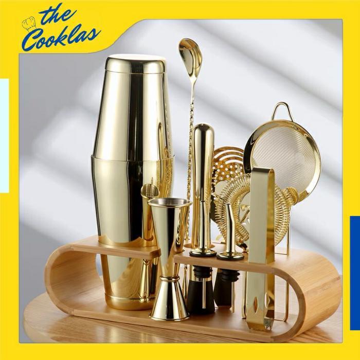 l E 11 in 1 Cocktail Boston Shaker Set Premium Bartender Tools Shaker Set - Champagne Gold, Holder K