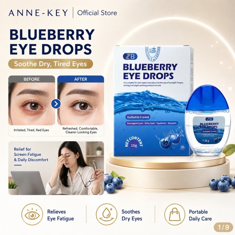 ANNE KEY Blueberry Eye Drops 15g Tetes Mata Blueberry Untuk Mata Lelah Kering Gatal Merah Segar Nyam