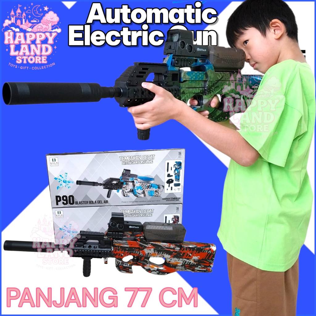 KADO Mainan Anak Blaster P90 Elektrik Gel Ball Water Gel Elektrik Otomatis GRM DD-911 Biru Besar Edu