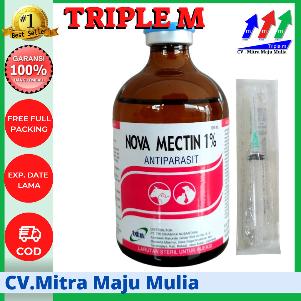 PROMO NOVA MECTIN 1% Triple M- Obat ANTIPARASIT (cacing/gudeg) pada HEWAN