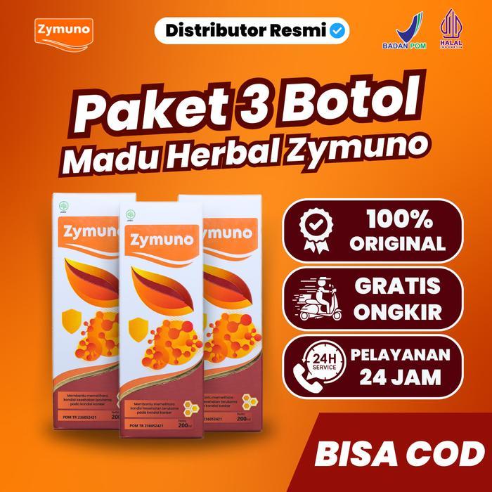 Zymuno Paket 3 Botol Madu Herbal Alami Original BPOM & HALAL Bahan Honey Sirup Instan Syrup Gula Jel