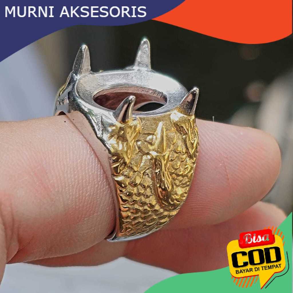 Murni Aksesoris. Emban Ring Special Motif Cakar Naga Warna Gold Silver Tebal / Cangkang Cincin Batu 