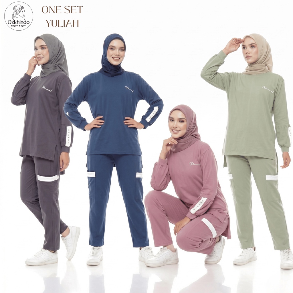 Setelan Baju Olahraga Wanita Muslim Berhijab Perempuan Sport Badminton Celana Joger  Senam Lari Bers