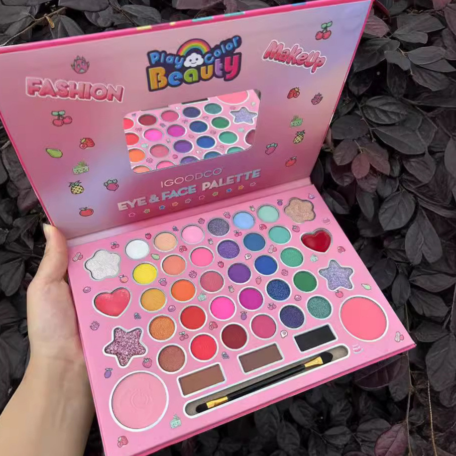 Motif kartun41Palet Eyeshadow Matte, Lipstik Mutiara, Blush Makeup