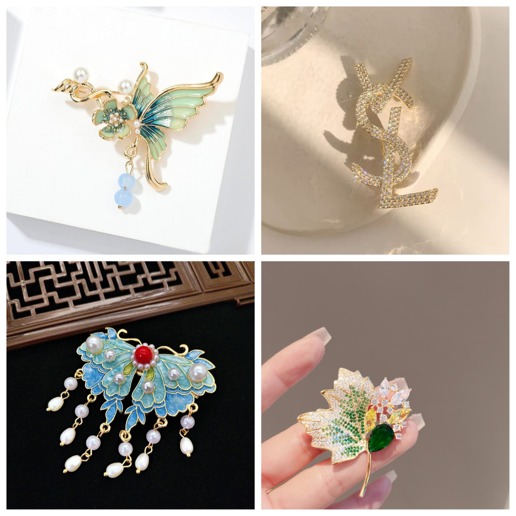 CHACHA Bros Kupu-Kupu Hijau Biru dengan Mutiara - Desain Elegan, Anti Karat, Cocok untuk Blazer, Gau