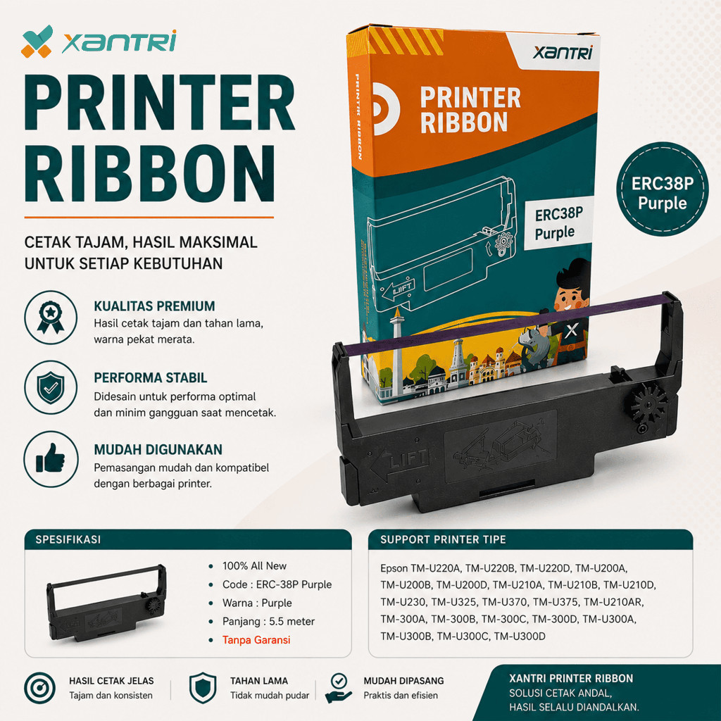 Xantri - Ribbon Cartridge Pita ERC-38 B ERC38 Printer Compatible For Epson TMU220 TM-U220A TM-U220B 