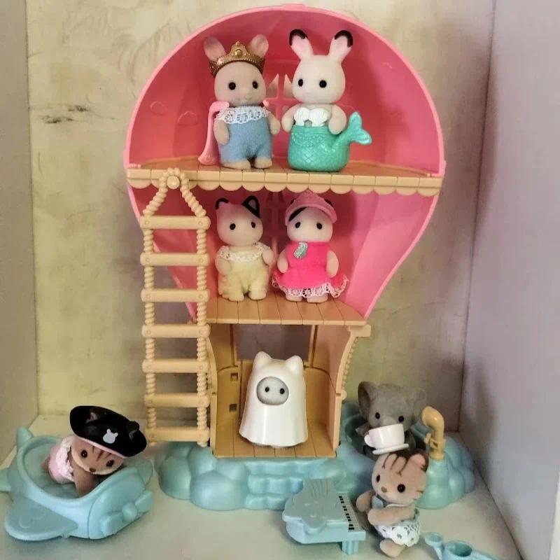 Original Sylvanian Families Makeup Session Doll House Ghost Cat Rabbit Black Eared Cat  Flocking Dol