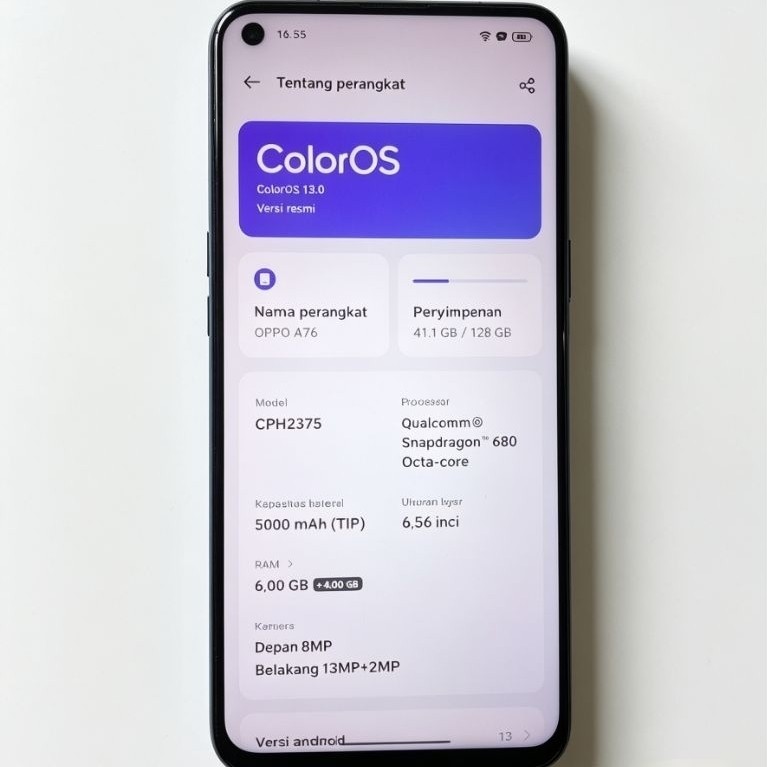 OPPO A76 6/128GB Full set original second resmi