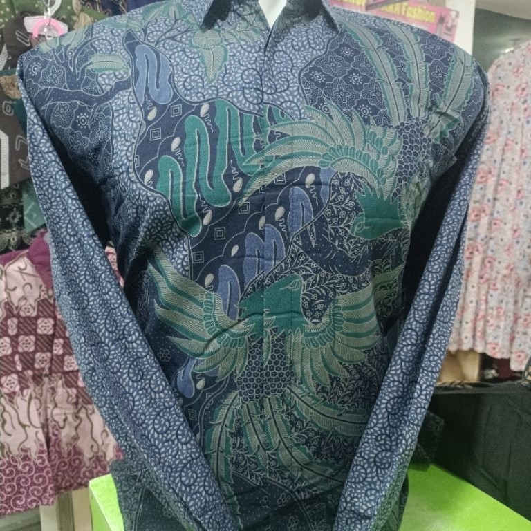 kemeja batik pria full furing premium #navy hijau