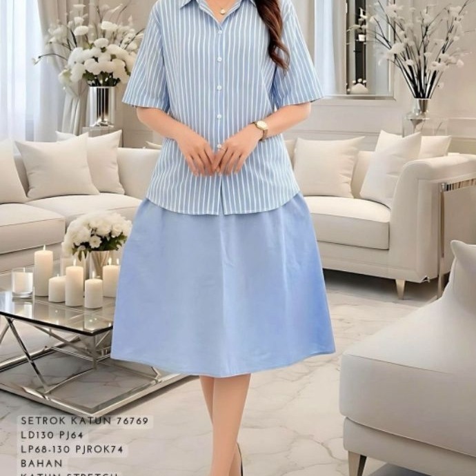 76769 SET ROK KATUN LD 130CM GARIS / SETELAN ROK SALUR JUMBO