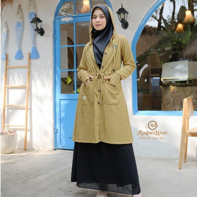 Long Outer Safwa By Madani Wear | Jaket Muslimah Syari Handsock | Jaket Wanita Panjang