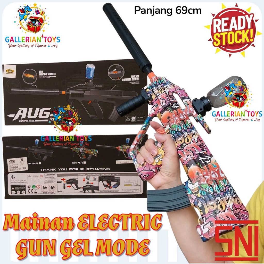 READY AUG Water Gel Blaster Otomatis F967B Mainan Outdoor Baterai Cas